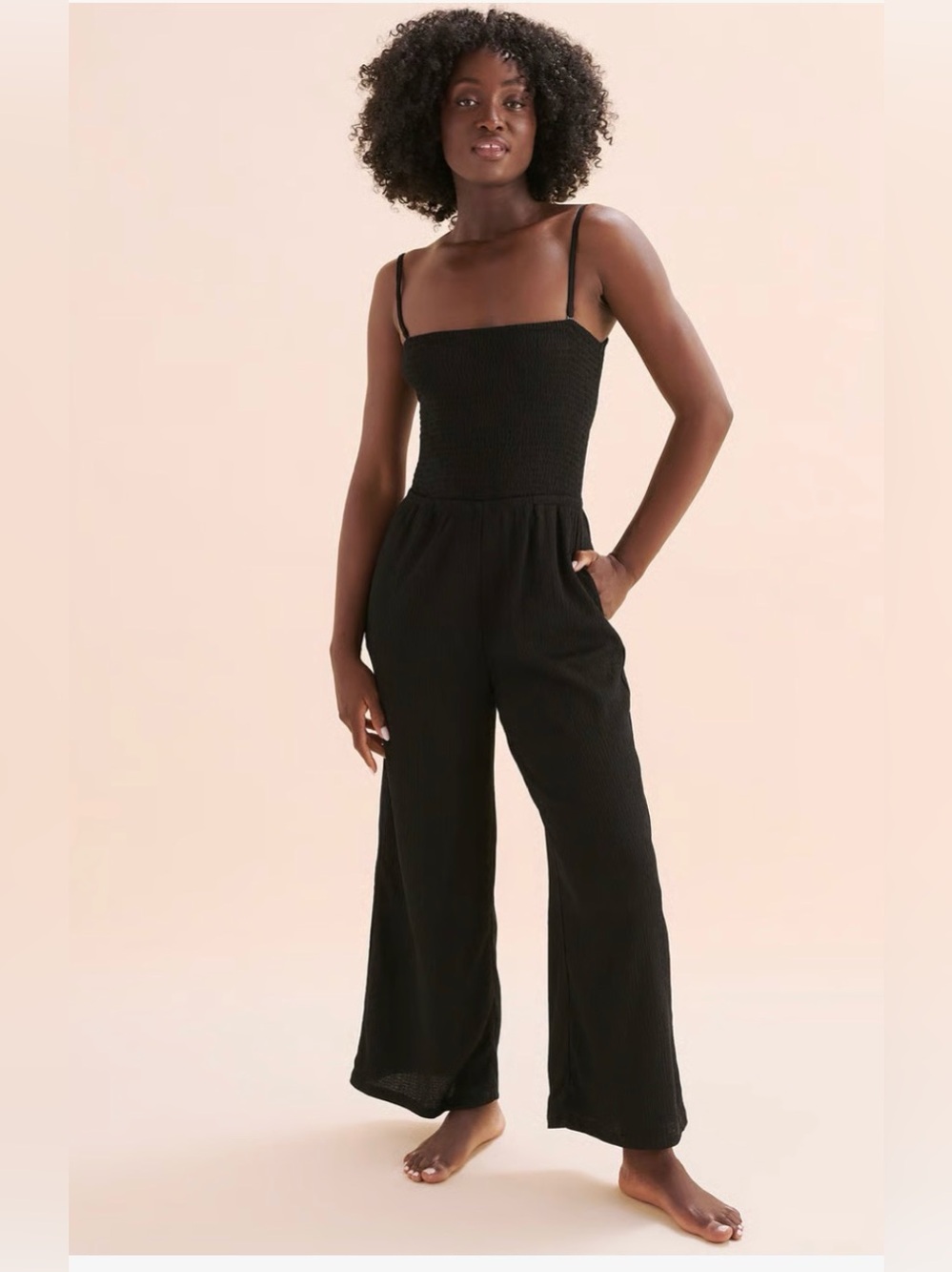 Off the Beach Textured Jumpsuit black size XS